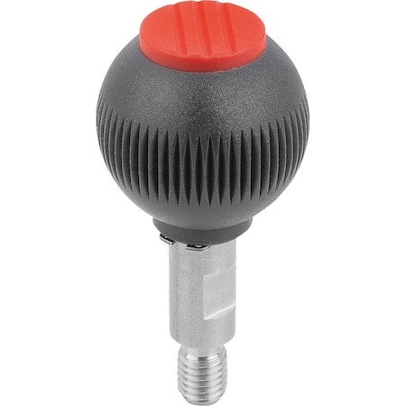 Kipp Spherical Knob Revolving Size:4, D1=50 D=M12X20, Plastic Black, Comp:Stainless, Cap:Red K0254.04126